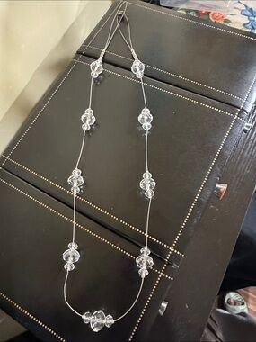 Crystal Bead Long Necklace - Clear